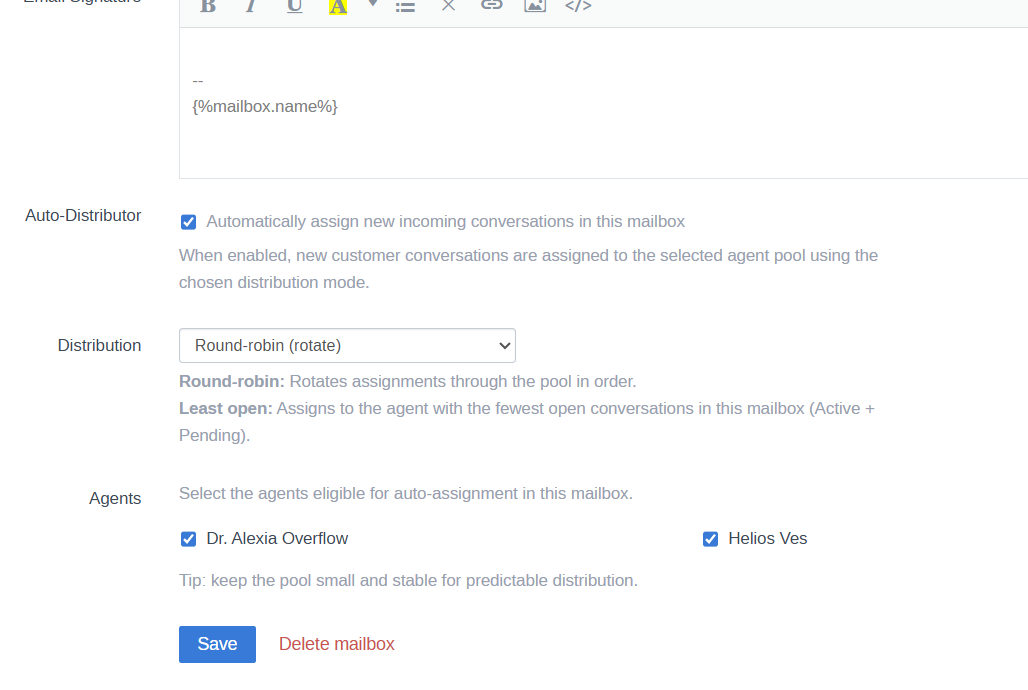 Mailbox Auto-Distributor interface