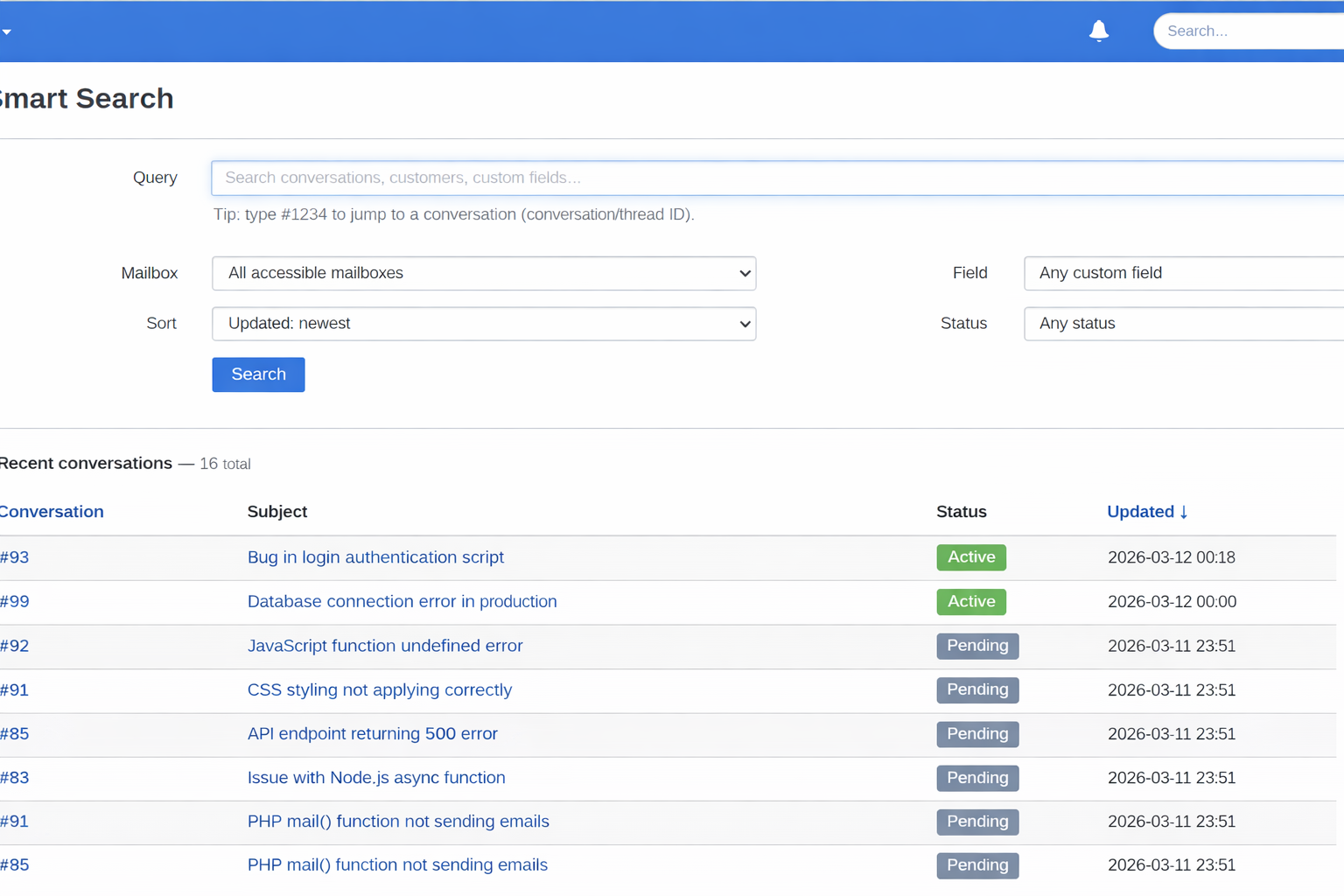 Smart Search UI interface